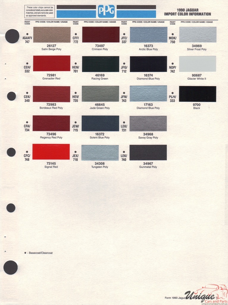 1990 Jaguar Paint Charts PPG 01